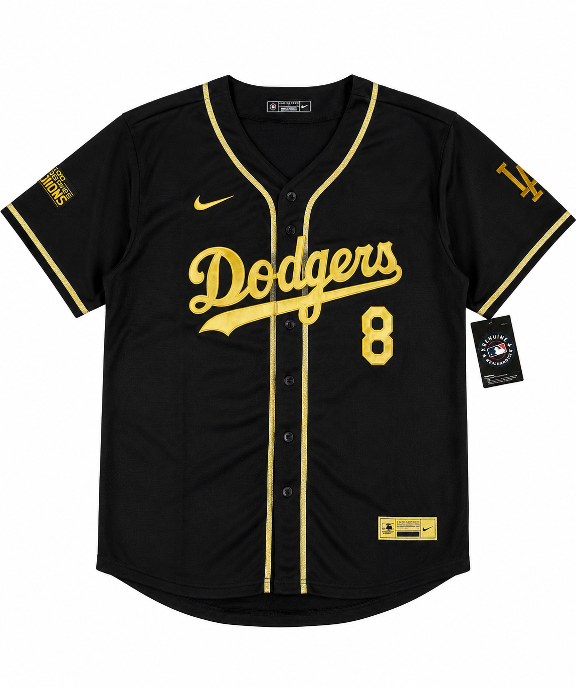 Camiseta MLB Los Angeles Dodgers #8 Negra y Dorada